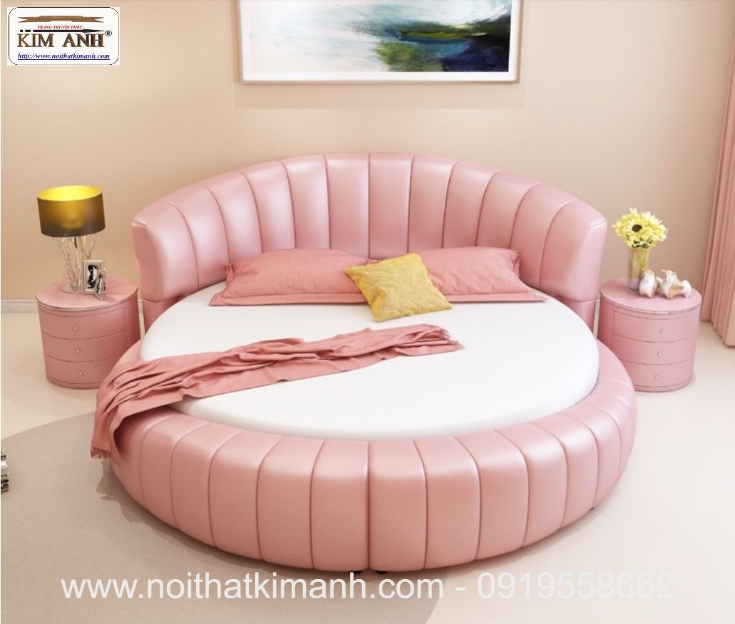 Bộ giường ngủ màu hồng tân cổ điển nữ hoàng cuốn hút G100