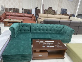Sofa góc L nhung xanh thanh lý tại Bến Cát