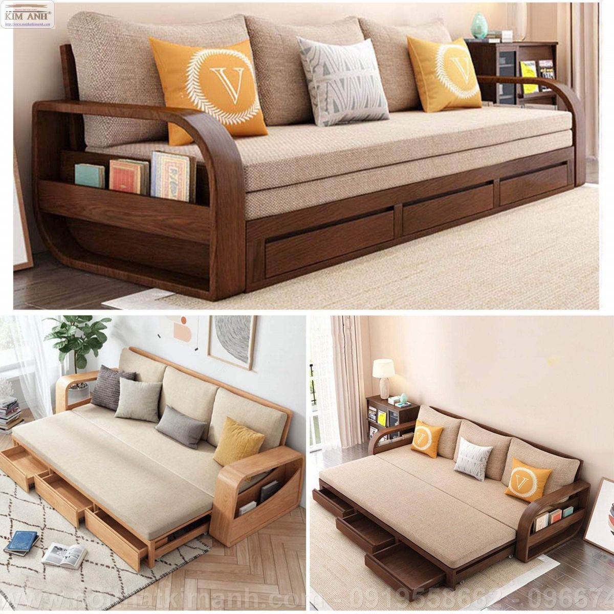 Cty Kim Anh sản xuất ghế sofa giường gỗ kéo thông minh giá rẻ tại BD
